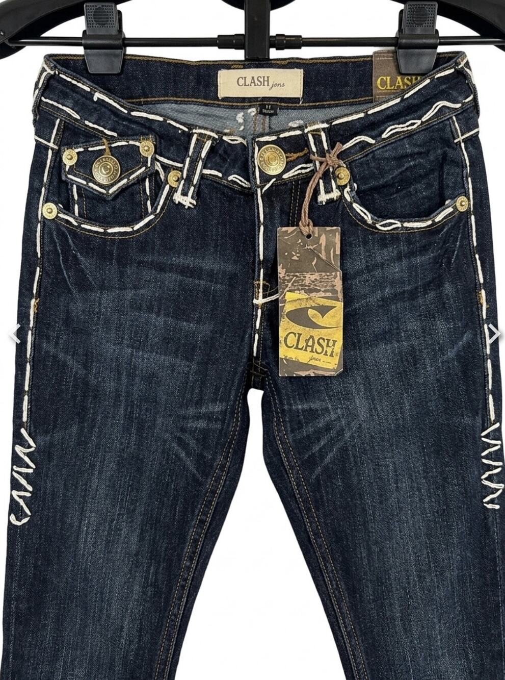 Clash Jeans Dark Wash with Contrast Stitching and Embroidery Size 0